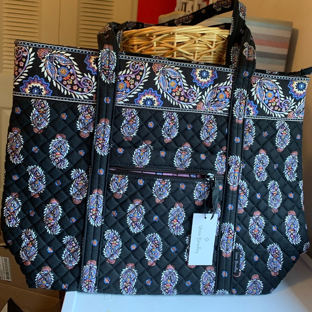 Vera Bradley, large Vera tote twilight vines, black paisley actual NWT